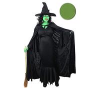 Costume da strega malvagia per Halloween, da donna, taglia XXXL, vestito nero + mantello in velluto con cappuccio + cappello da strega + vernice facciale verde, per feste in maschera a tema film