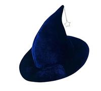 Costume da strega per adulti, cappello da strega con tesa larga, unico cappello da strega con ciondolo a forma di stella, per festival terrorismo, cosplay, cappello da donna