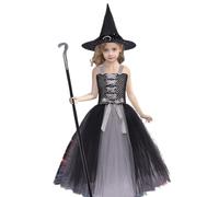 Costume da strega per bambini, costume di Halloween per bambini, set con cappello, bacchetta magica, sacchetto di caramelle, costume da strega, costume da strega, costume da strega, costume da strega