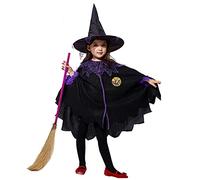 Costume da strega per bambini, costume di Halloween per bambini, set con cappello, bacchetta magica, sacchetto di caramelle, costume da strega, costume da strega, costume da strega, costume da strega