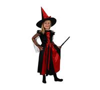 Costume da strega per bambini nero-rosso con cappello
