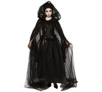 Costume da strega per donne 1 set vintage Renaissance ricamato per la sposa costume Black Ghost Black per Halloween, Cosplay, Haunted Mansion, XXL