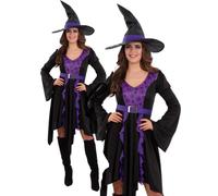 Costume Da Strega Per Donne Halloween Abito Elegante Satanico Regno Unito 8-18