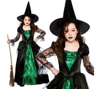Costume Da Strega Verde Per Ragazze Abito Elegante Di Halloween Nuovo
