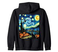 Costume da Strega Volante di Van Gogh, Gatto Nero Felpa con Cappuccio