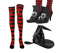 Costume Da Stregone - Costume Di Halloween Set Con Accessori | PU Vampire Vampire Witch Outfit | Kit Di Vestiti | Copertine Per Scarpe Da Scarpe Da Da Stregone A Strisce Per Le Donne Adolescent