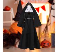 Costume da suora con fascia in vita, veste da donna nera per giochi di ruolo