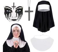 Costume da suora da donna, 4 pezzi, costume da suora di Halloween, con catena a croce, per Halloween, per Halloween, carnevale, cosplay
