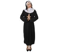 Costume da suora da donna, taglia M, vestaglia bianca e nera, cappuccio abbinato, collana con croce dorata, per adulti e donne, divertente, per addio al nubilato, costume religioso per Halloween