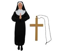 Costume da suora da donna, taglia S, vestaglia bianca e nera, cappuccio abbinato, collana con croce dorata, per adulti e donne, divertente, per addio al nubilato, costume religioso per Halloween