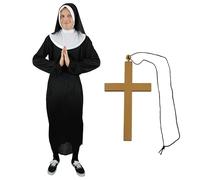 Costume da suora di addio al celibato da uomo, esilarante vestaglia bianca e nera con copricapo e collana a croce, perfetto per addio al celibato, feste di gruppo, festival ed eventi a tema anni '80