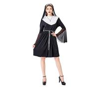 Costume da suora midi da donna, 4 pezzi, maniche a campana | Abito da donna in peluche che scorre spazioso una linea morbida chiffon confortevole traspirante fiaba chiesa carnevale a