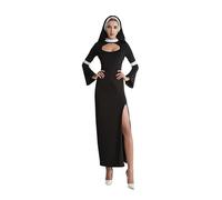Costume da suora, monastero, sorella, medievale, costume da donna, religioso, vichare, nero, con cappello, collana e abito da suora, adatto per Halloween, carnevale, feste a tema, cosplay