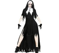 Costume da suora, monastero, sorella, medievale, costume da donna, religioso, vichare, nero, con cappello, collana e abito da suora, adatto per Halloween, carnevale, feste a tema, cosplay
