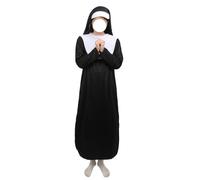 Costume da suora, monastero, sorella, medievale, costume da donna, religioso, vichare, nero, con cappello, collana e abito da suora, adatto per Halloween, carnevale, feste a tema, cosplay