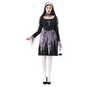 Costume da suora, monastero, sorella, medievale, costume da donna, religioso, vichare, nero, con cappello, collana e abito da suora, adatto per Halloween, carnevale, feste a tema, cosplay