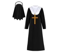 Costume da suora per Halloween, costume da suora per donna, per adulti | Completo da suora completo in 3 pezzi, combinazione di colori classica, vestibilità per adulti, ideale per Halloween e feste
