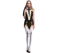 Costume da suora sexy da donna, 4 pezzi, a tema Halloween | Abito da donna lusinghiero guaina curva sottile morbido elastico confortevole a tema gotico Cosplay abiti per chiesa