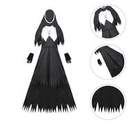 Costume da Suora Zombi Nero Leggero in Misto Cotone, Atmosfera di Halloween | Donne e Cosplayer, Look Spaventoso, Facile da Indossare, per Eventi Cosplay e Festival