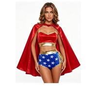 Costume da supereroe da donna, composto da canotta e mantello rosso | Costume cosplay di Halloween per rave festival party dress up club con morbido tessuto leggero traspirante