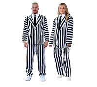 Costume Da Trickster In 4 Pezzi Beetlejuice Nero E Bianco Per Adulti E Bambini