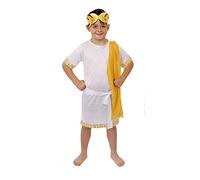 Costume da tunica romana per ragazzi con fascia, cintura e copricapo dorato, perfetto per Halloween e costumi storici, taglia: L 11-12 anni