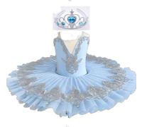 Costume da tutù di Balletto Professionale per Ragazze, Bambino, Piatto da Principessa, Pancake, Lago dei cigni, Ballerina, Costume da Competizione,Blu,170