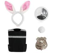 Costume da ufficiale da coniglietto per bambini, taglia L, gilet della polizia, distintivo, orecchie e coda da coniglio, pittura per il viso, travestimento da poliziotto per Halloween e feste