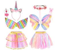 Costume da Unicorno Costume Fata Bambina,Tutu Gonna Ali da Fata Cerchietto Unicorno Bacchetta Magica Vestito da Principessa per Festa Compleanno Partito Regalo Carnevale