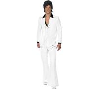 Costume da uomo adulto Smiffys anni '70, giacca con finta camicia e gilet e pantaloni, discoteca anni '70, divertimento serio, bianco, M
