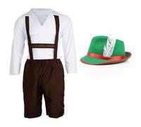 Costume da uomo BAVARIO - pantaloni stile LEDERHOSEN marrone e camicia bianca stile tradizionale con cappello verde stile baviano (XX-Large)