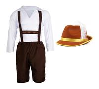 Costume da uomo BAVARIO - Pantaloni stile LEDERHOSEN marrone e camicia bianca stile tradizionale con cappello stile baviano (XX-Large)