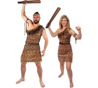 Costume da uomo delle caverne e donna delle caverne, gonfiabile, tunica con stampa leopardata, cintura, fascia e fascia da braccio (S + S)