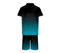 Costume da uomo elegante, composto da due pezzi, con camicia a maniche lunghe e pantaloncini sportivi casual, per tutte le occasioni, Azzurro, L