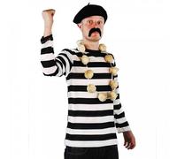 Costume da uomo francese, berretto nero + top a righe + ghirlanda di aglio + baffi (XXL)