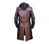 Costume da uomo in pelle trench lungo nero e marrone elegante da supereroe gamer per uomo, M