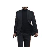 Costume da uomo John Keanu Reeves nero stoppino | 3 pezzi vestito slim fit 2 bottoni blazer gilet e pantaloni, Nero , L