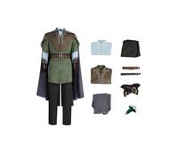 Costume da uomo Legolas da uomo per cosplay, cappello, spilla, vestito, giacca, pantaloni, cappotto, accessori per spada, verde, S