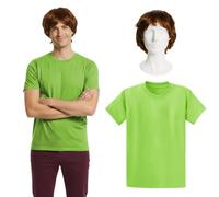 Costume da uomo Mystery Solver maglietta verde e parrucca marrone set abito...