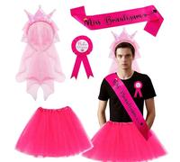 Costume da uomo per addio al celibato, costume JGA da uomo con fascia Miss sposo, badge marito, velo con corona di paillette, fascia per capelli e tutù rosa, costumi divertenti per la notte di