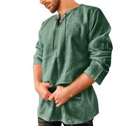 Costume da uomo rinascimentale steampunk con lacci, camicia a maniche lunghe, per il tempo libero, per i pirati vichinghi medievali, in cotone, classico, stile vintage medievale, verde, XL