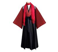 Costume da uomo Samurai Hakama Kimono Kendo Suit Aikido Judo giapponese Tradtional Arti Marziali Costume, 01# Rosso, L