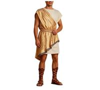 Costume da uomo toga romano da gladiatore greco, con drappeggio dorato e cintura in corda, costume da senatore guerriero antico per Halloween, spettacoli teatrali, feste a tema, libri, settimana
