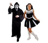 Costume da urlante per adulti, taglia M, con vestaglia nera, maschera urlante, coltello finto e vestito da cheerleader nero medio, per adulti, uomo e donna, costume per Halloween dolcetto o scherzetto