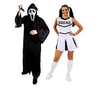 Costume da urlatore per adulti, taglia L, con maschera da urlante, coltello finto e piccolo vestito da cheerleader bianco, per adulti, uomo e donna, costume per Halloween