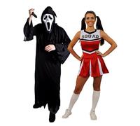 Costume da urlatore per adulti, taglia L, con maschera da urlante, coltello finto e vestito da cheerleader rosso medio, per adulti, uomo e donna, costume per Halloween