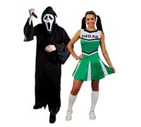 Costume da urlatore per adulti, taglia L, con maschera da urlante, coltello finto e vestito da cheerleader verde, taglia S, per adulti, uomo e donna