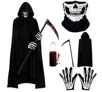 Costume da vampiro, 180 cm, costume da vampiro, Halloween con maschera a teschio, sense, guanti, sangue artificiale, costume per Halloween, mantello con cappuccio per feste a tema (adulti)