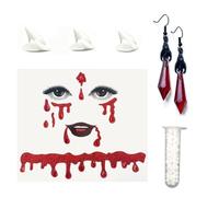 Costume da vampiro, accessori da donna, denti da vampiro, tatuaggio viso e | Tatuaggio viso di Halloween, denti da vampiro, questo costume da vampiro da donna attirerà tutti gli sguardi su ogni festa