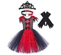 Costume da vampiro da bambina, in tulle, stile gotico, per adolescenti, con collana, guanti, abito gotico da vampiro, con, per ragazze dai 2 ai 12 anni